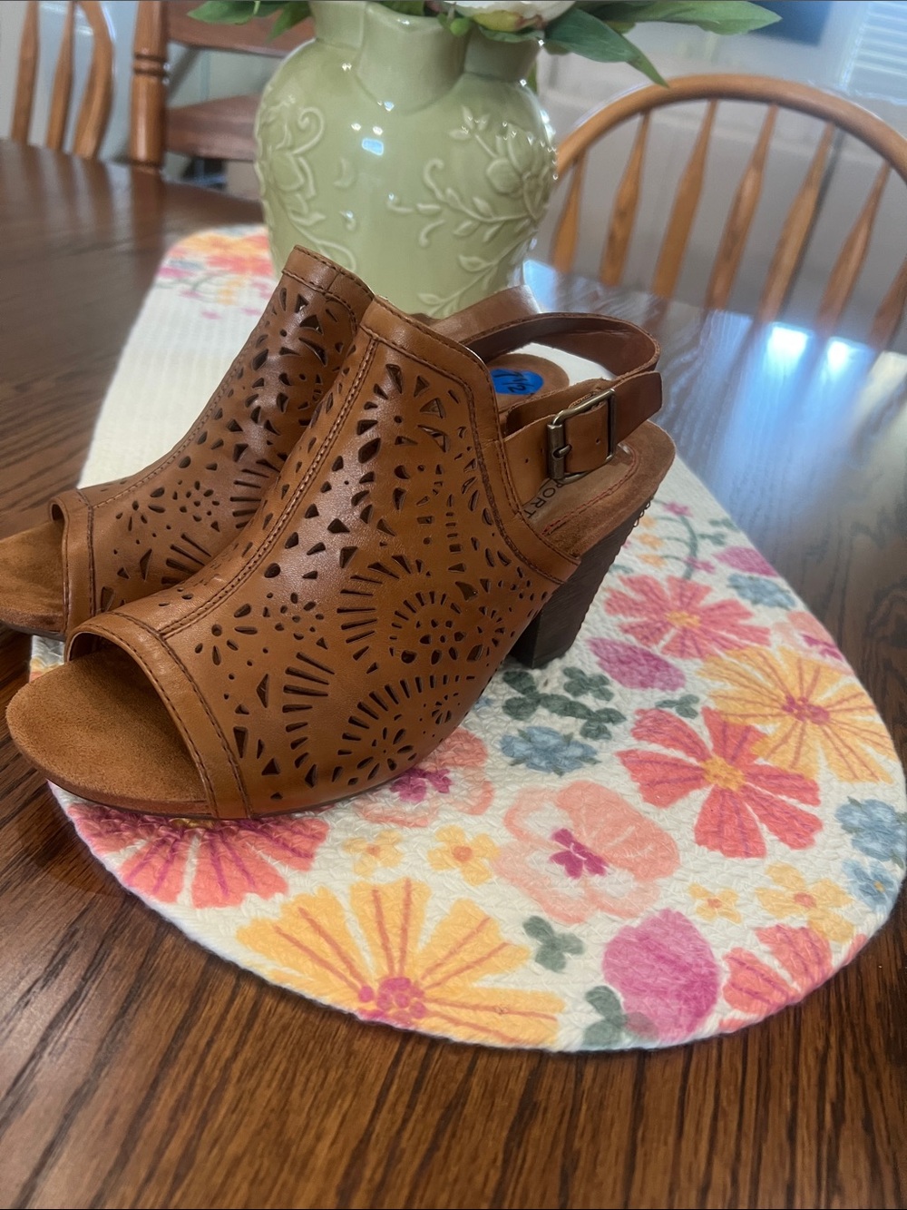 Rockport Brown Laser-Cut Peep-Toe Slingback Heels
